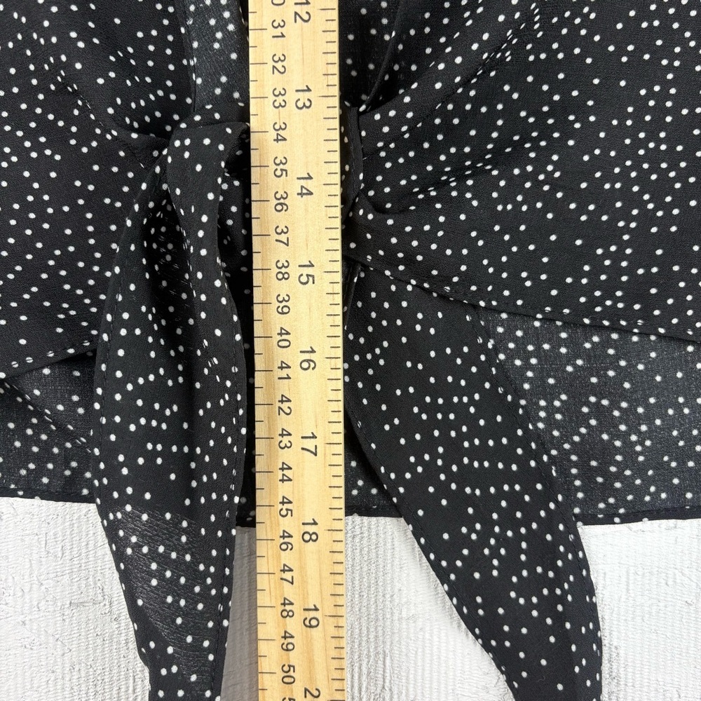 Urban Outfitters Sheer Black Polka Dot Tie-Front Top Rolled Sleeves Crop Top S - Picture 11 of 12